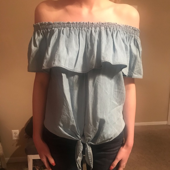 Express Tops - Express size medium denim tie ruffle off shoulder